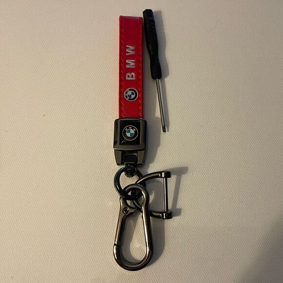 BMW Key Fob Keychain in Red Leather with Logo NWT - Picture 2 of 4